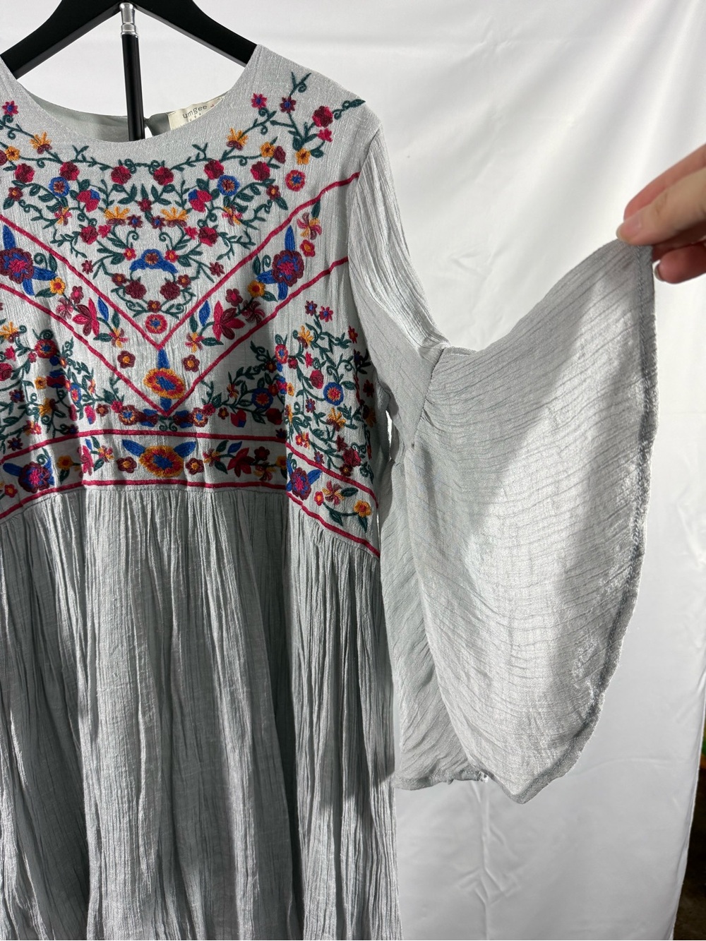Umgee Embroidered Boho Midi Dress XL Bell Sleeve Cottagecore Floral - Picture 4 of 8
